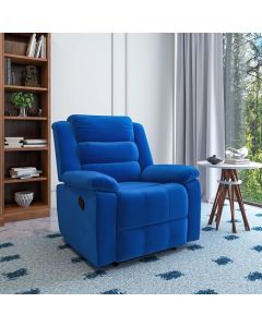 Sierra Velvet Fabric Manual Recliner-Blue-59x56 cm